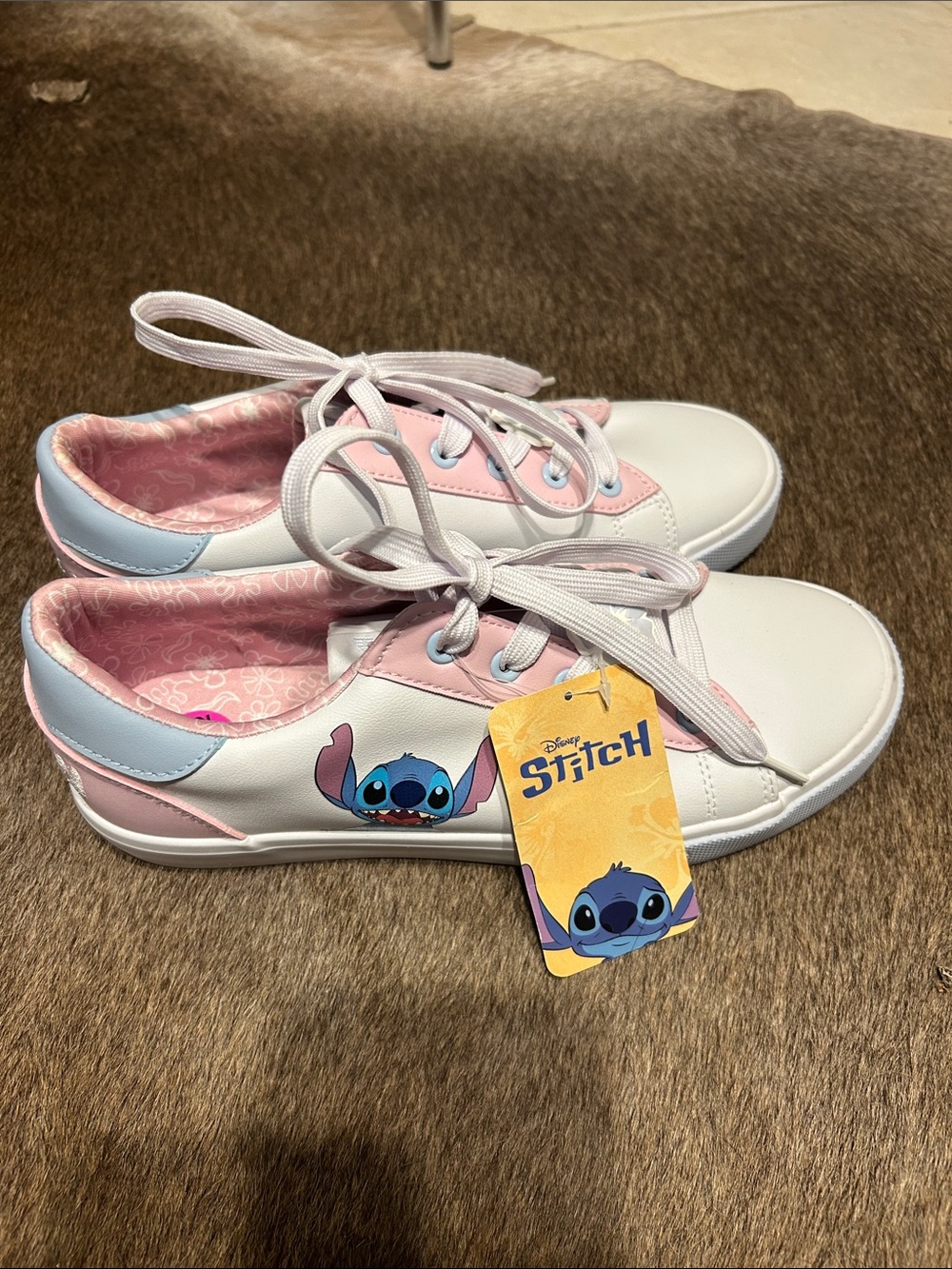 Disney White, Pink & Light Blue Stitch Lace-Up Sneakers